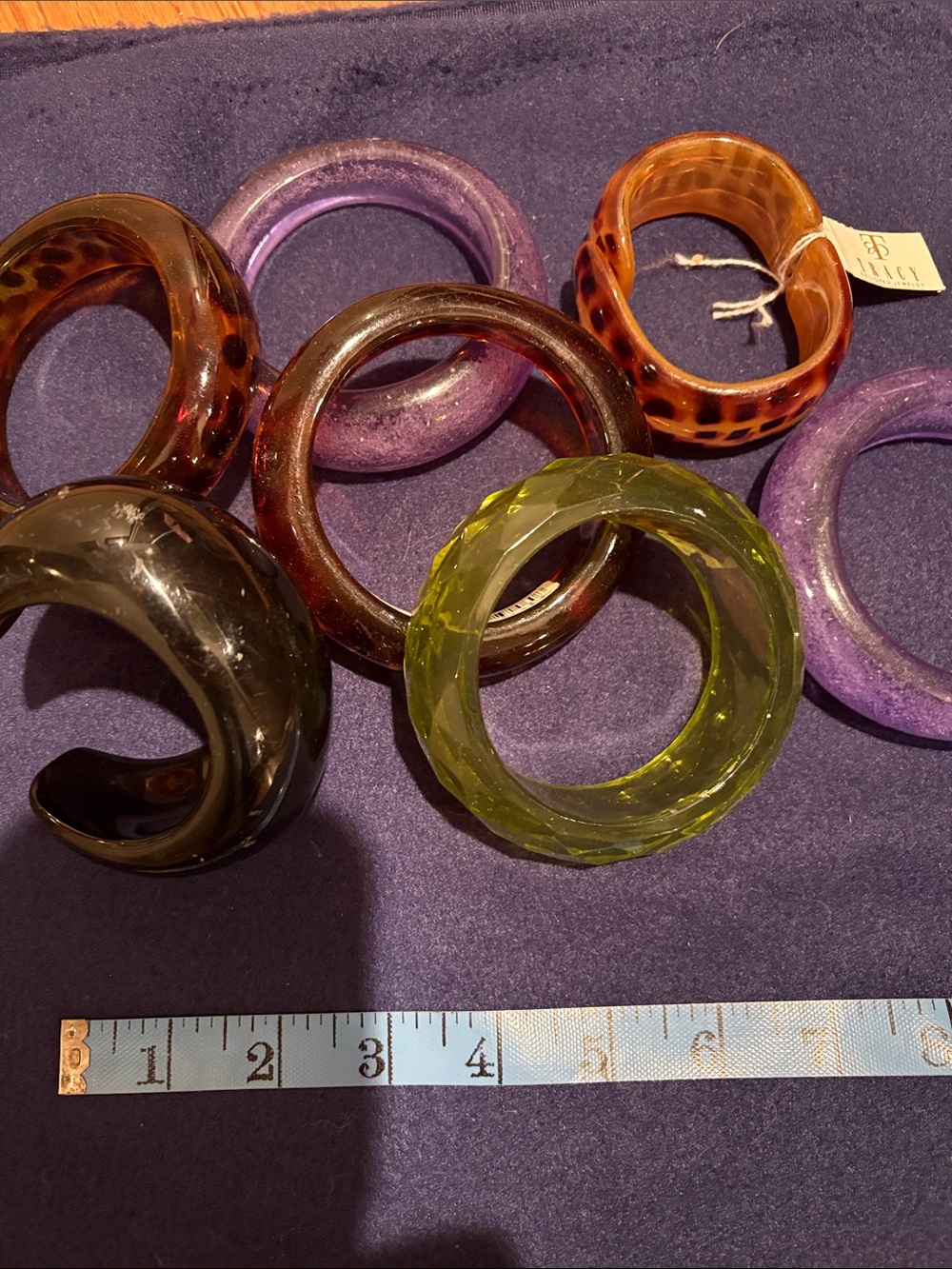 Trac Assorted Resin Bangle Set - Green, Purple, Amber, Black